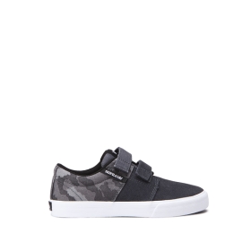 Supra Kids STACKS II VULC VELCRO Low Top Shoes Grey Camo/white | US-59383